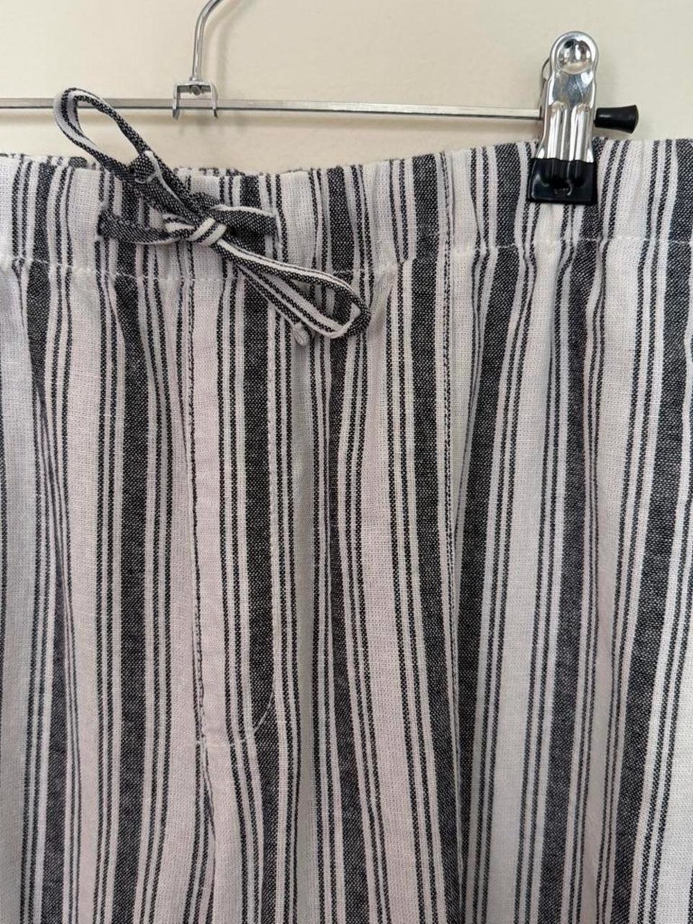 Striped Wide-Leg Drawstring Pants - White/navy - Picture 5 of 5